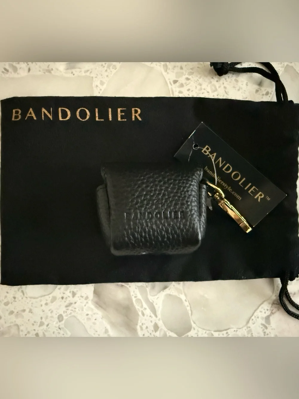 NWT Bandolier AirPods pouch clip on case black pebbled leather
